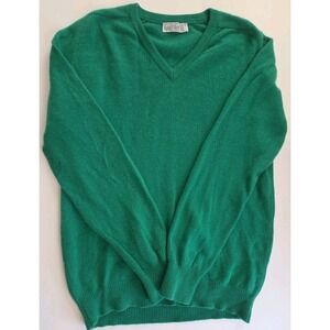LYLE & SCOTT 100% Cashmere V-neck Sweater St Patrick Green Sz 40 SCOTLAND Vtg